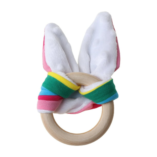 Hot Wooden Natural Baby Teething Ring Chewie Teether Bunny Sensory Gift Toy